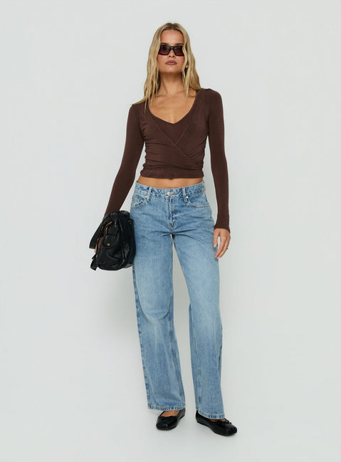 Denni Long Sleeve Wrap Top Chocolate