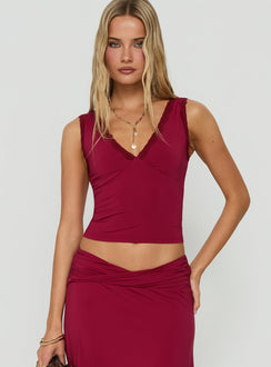 Phoebella Lace Trim V Neck Top Burgundy