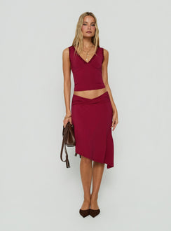 Phoebella Asymmetrical Midi Skirt Burgundy