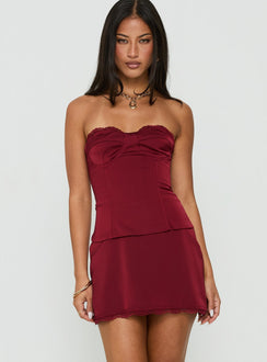 Jazzy Strapless Corset Playsuit Burgundy