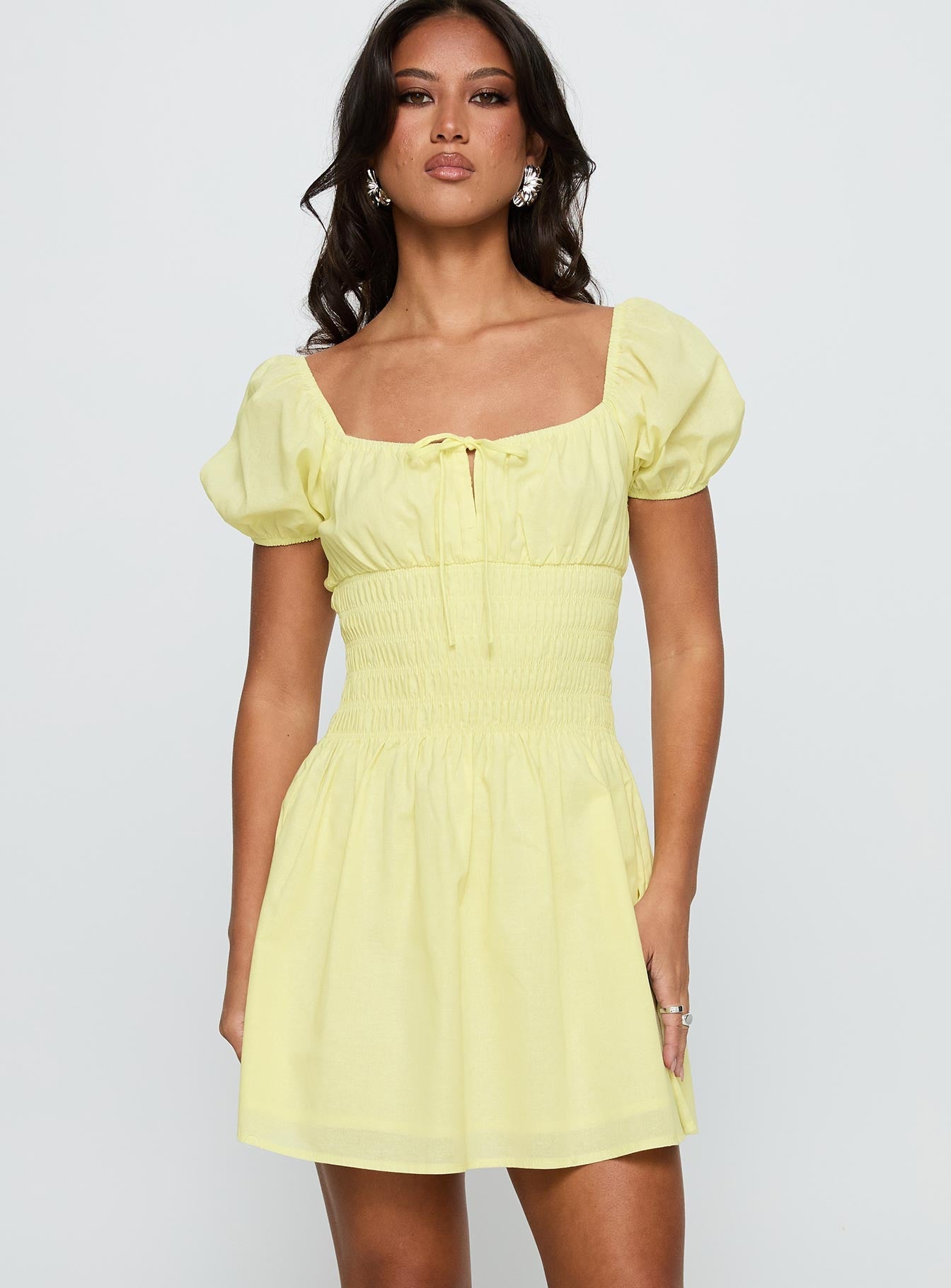 Ricotta Shirred Mini Dress Lemon
