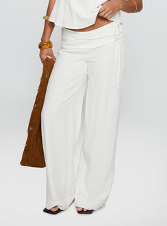 back view of model wearing Princess Polly Silver Moon Linen Blend Tie Pants White High Waisted Pants 