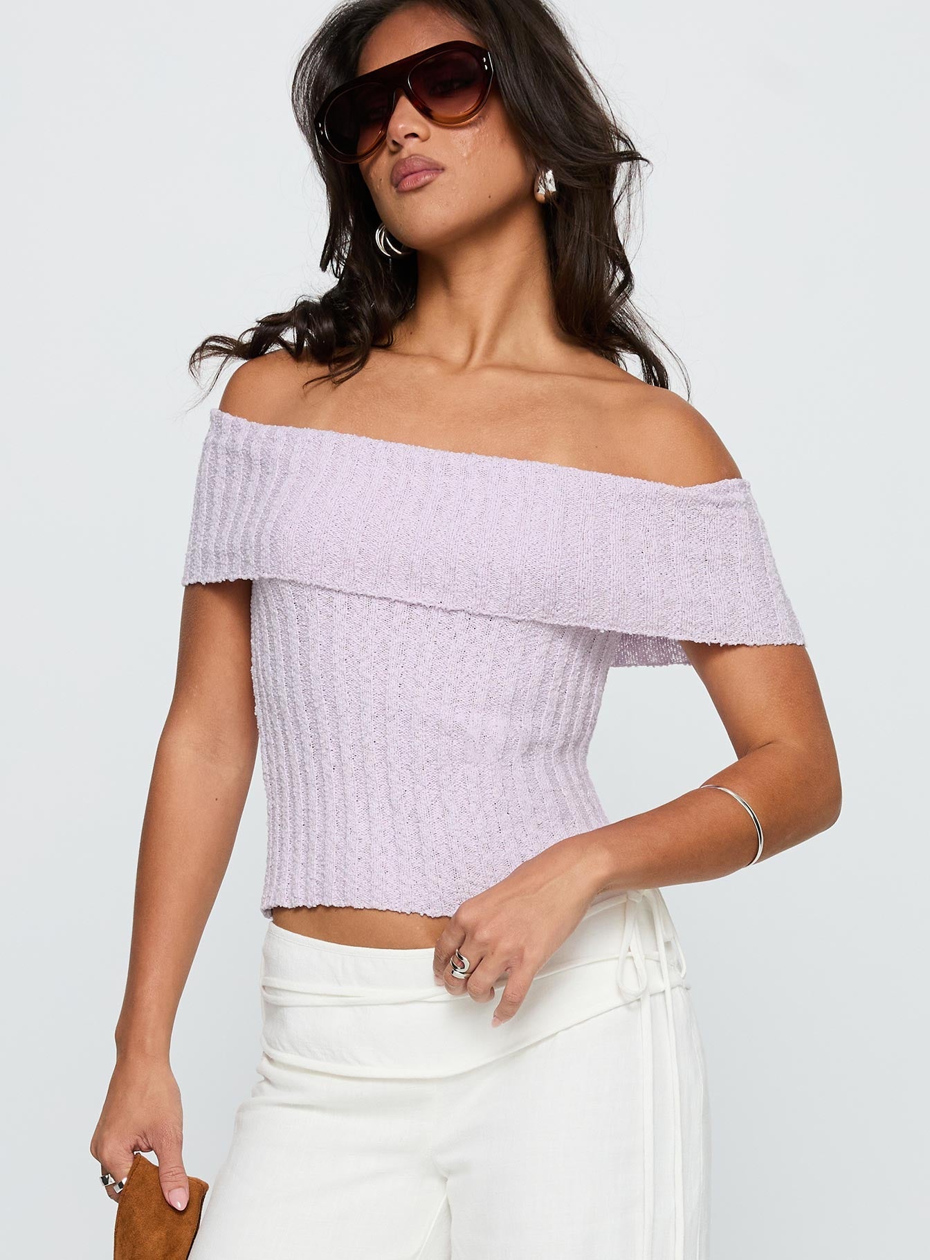 Murmur Off Shoulder Top Lilac