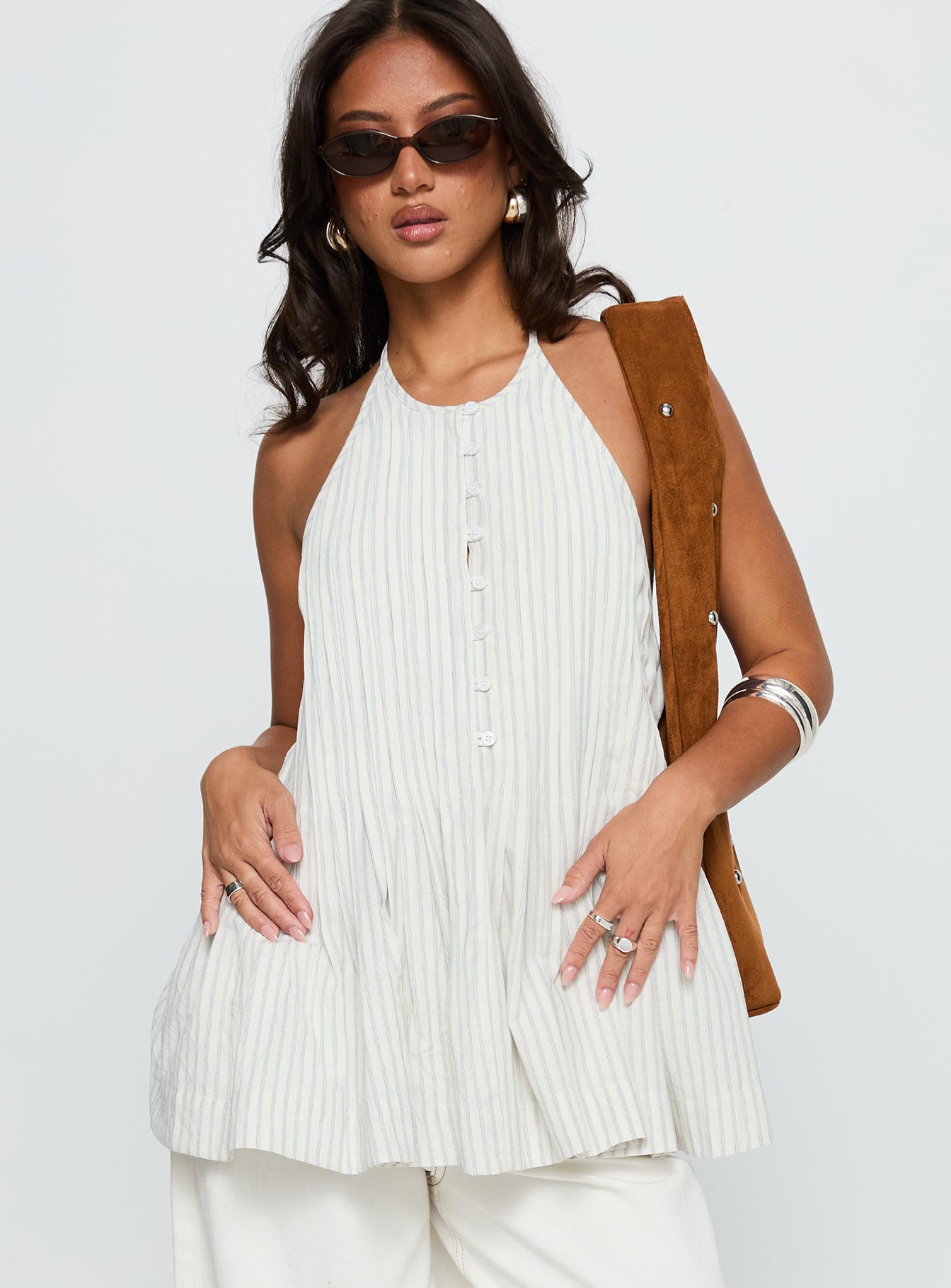 Invitation Only Low Back Top Blue Stripe