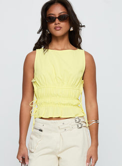 Lavande Ruched Tie Side Top Yellow