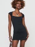 Mini dress Slim fit, sweetheart neckline, cap sleeves, open back detail Good stretch, fully lined  Princess Polly Lower Impact 