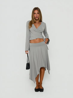 Talluleah Handkerchief Flowy Midi Skirt Grey