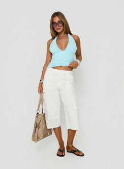 Featuring the Alfonza Utility Capri White womens-regular-pants in mid-rise cargo style front view of model wearing Princess Polly