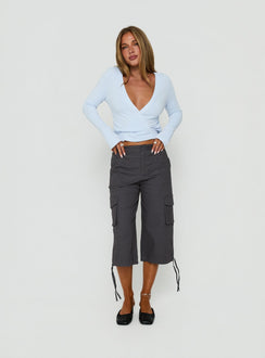 Rommey Long Sleeve Plunge Top Blue
