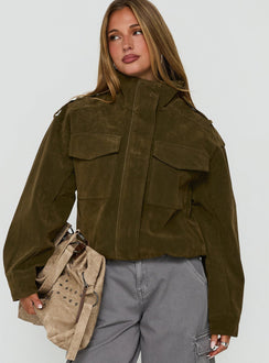 Double Life Funnel Neck Cargo Jacket Olive Green