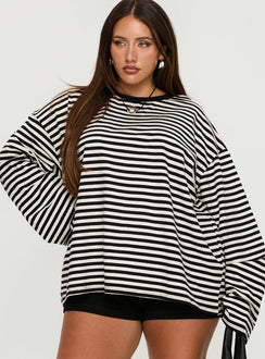 Settle Down Long Sleeve Top Black / White Stripe Curve