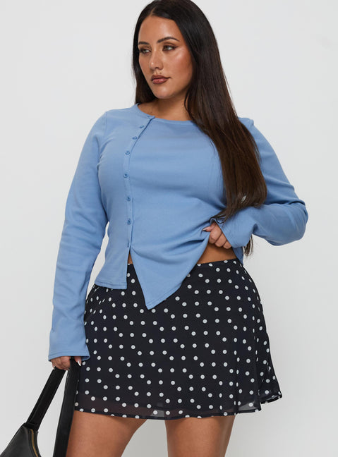   front view of model wearing Princess Polly Dapple Bias Mini Skirt Black Polka Dot Curve Mini Skirts Skirts 