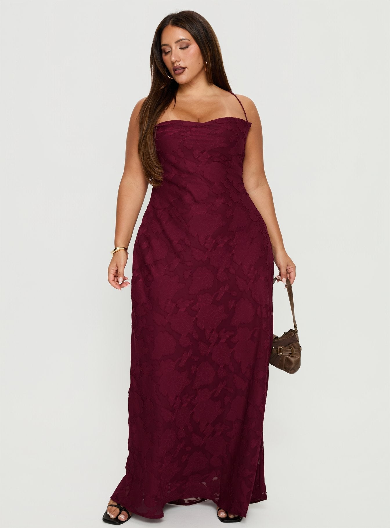 Celena Maxi Dress Burgundy Burnout Curve Celena Maxi Dress Burgundy Burnout Curve