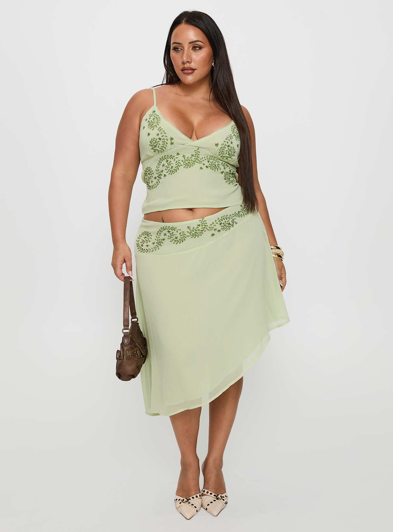 Pappilion Asymmetrical Midi Skirt Sage Curve