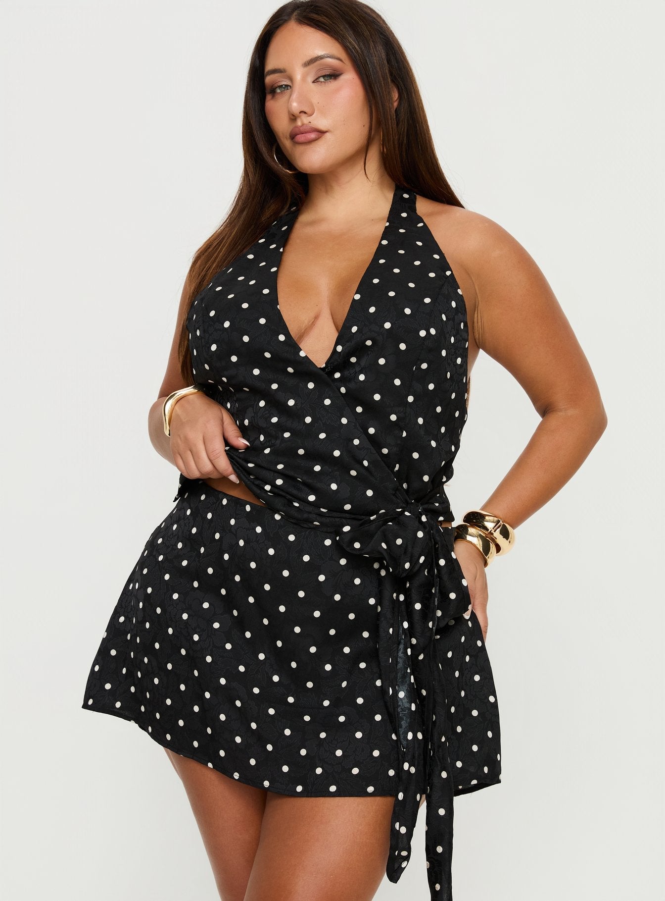 Beffanie Halter Wrap Set Black Polka Dot Curve