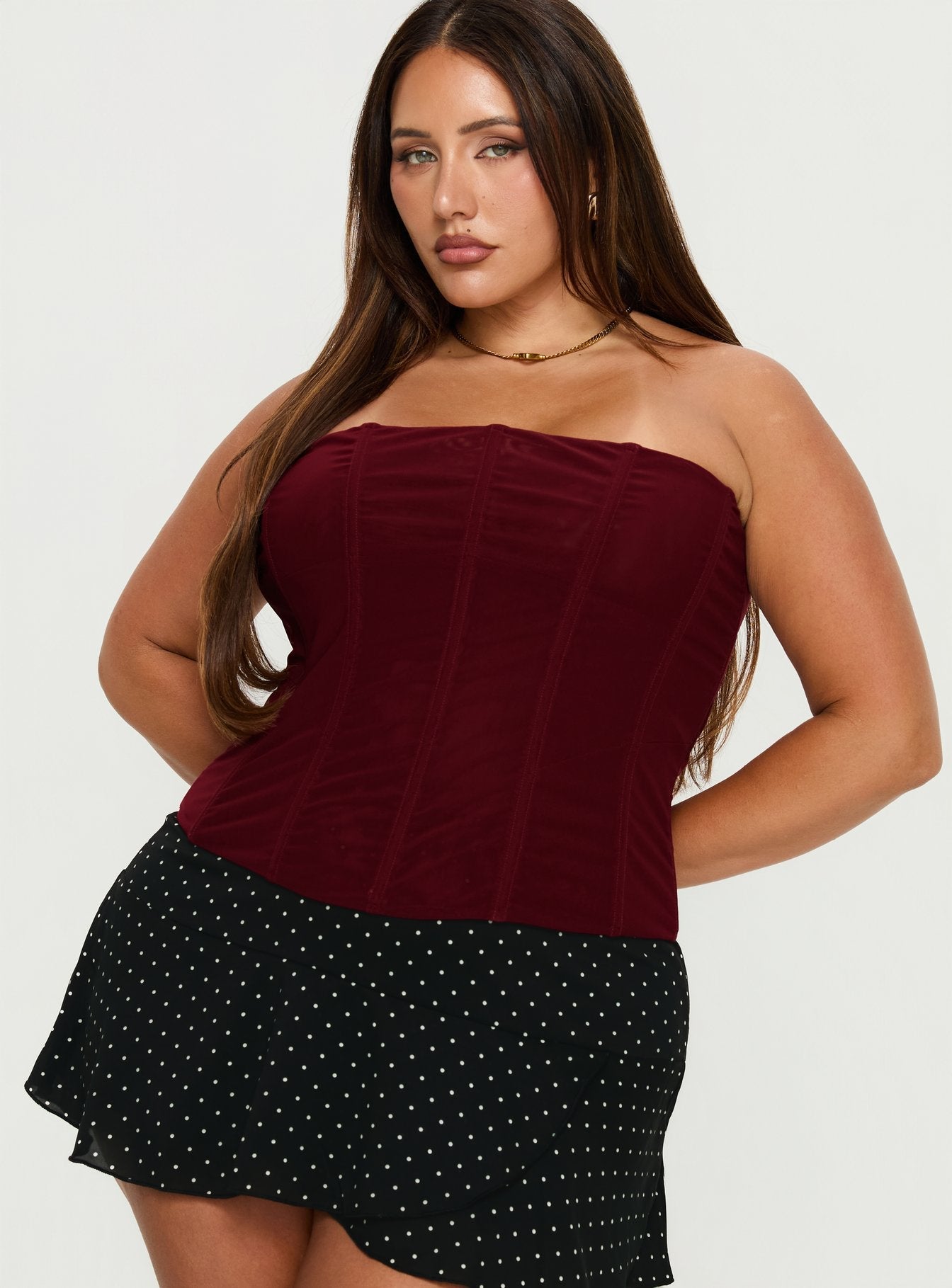 Oscuro Longline Mesh Corset Top Berry Curve
