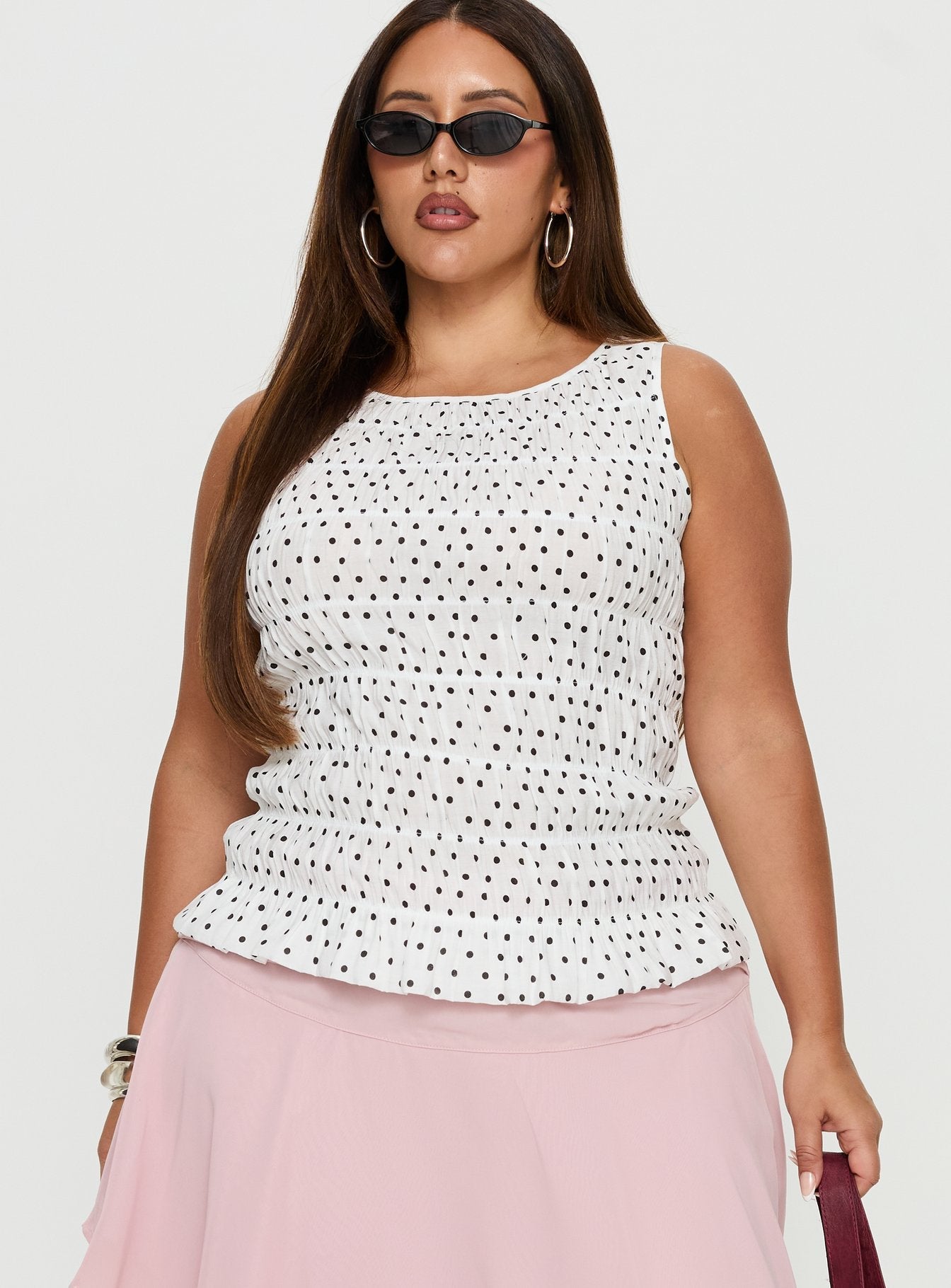 Marleene Shirred Top White / Polka Dot Curve