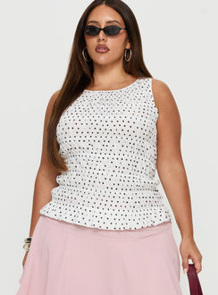 Marleene Shirred Top White / Polka Dot Curve