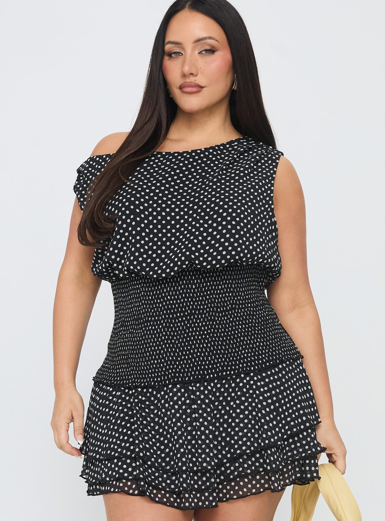 Ready To Party Off Shoulder Top Black Polka Curve