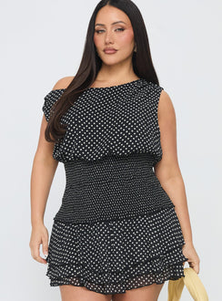 Ready To Party Off Shoulder Top Black Polka Curve
