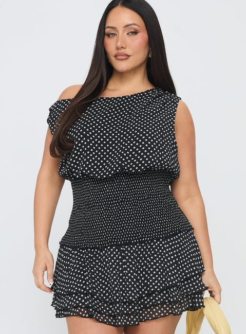 Ready To Party Off Shoulder Top Black Polka Curve