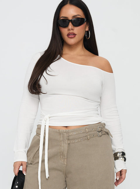 Kastor One Shoulder Long Sleeve Top White Curve