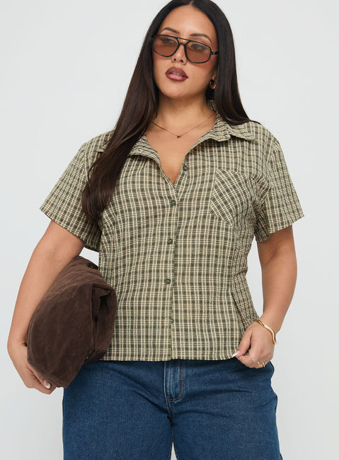 Alma Mater Top Green Check Curve