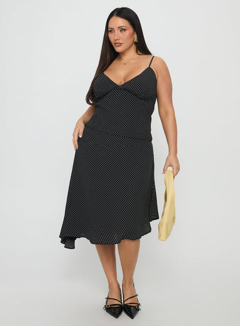 Cabernet Asymmetrical Set Black Polka Curve