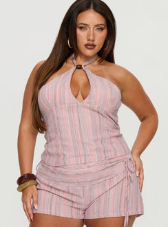 Electric Night Halter Tie Back Top Pink Stripe Curve