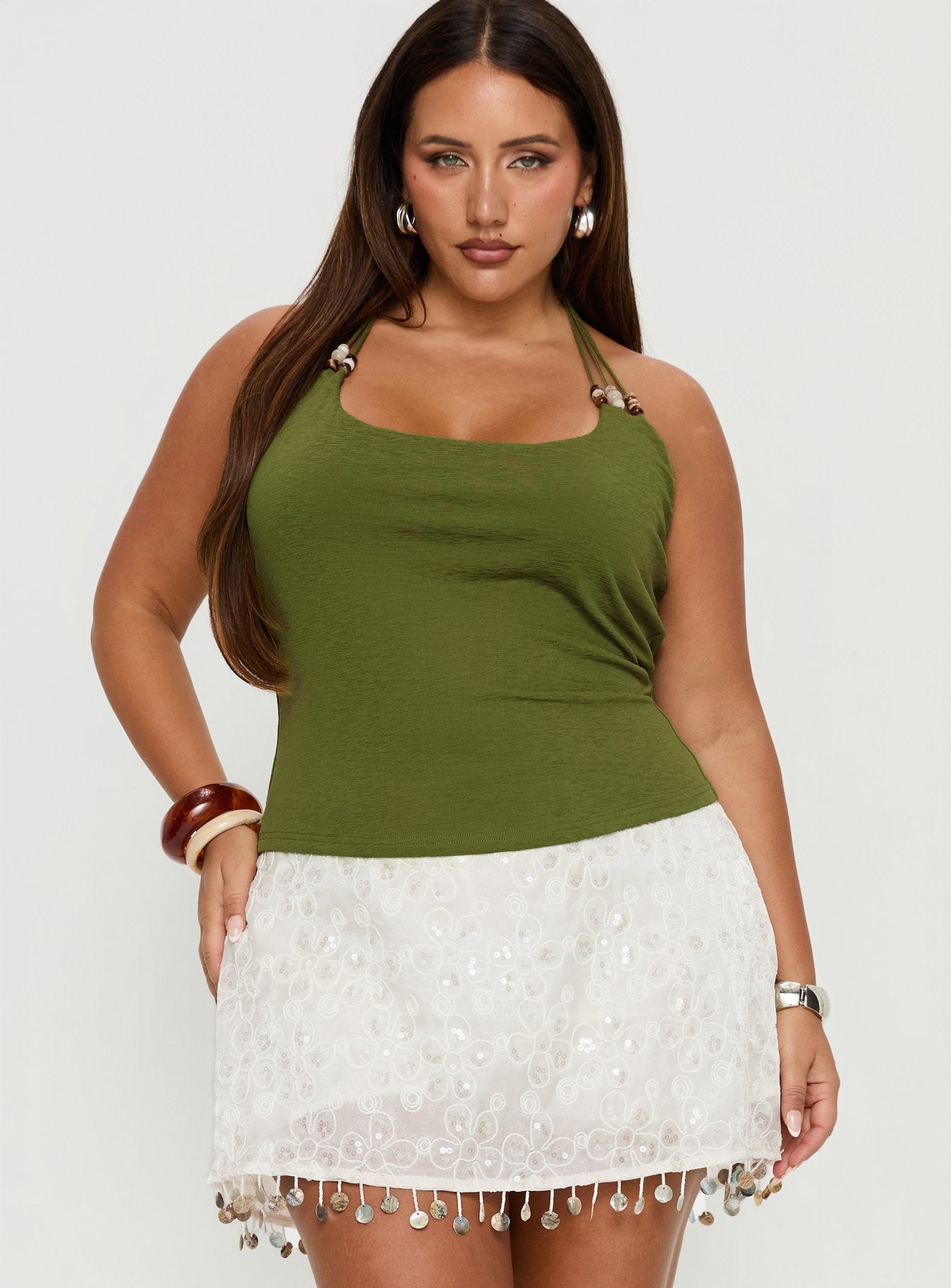 Roller Coaster Bead Detail Top Green Curve