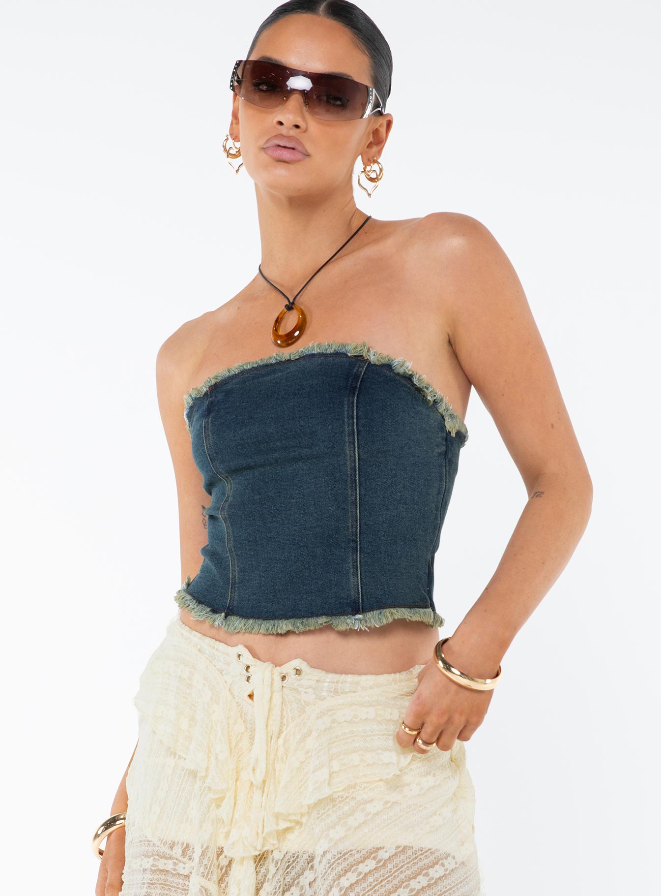 product Princess Polly Sleeveless High Neck  Omas Bandeau Top Blue Acid Wash