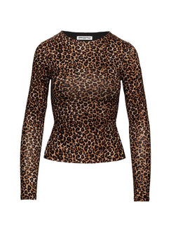 front view of model wearing Princess Polly Uzo Long Sleeve Top Leopard Full Sleeves High Neck 