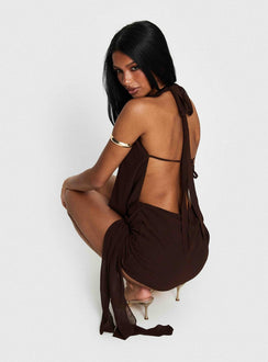 Snakepit Halter Plunge Mini Dress Chocolate