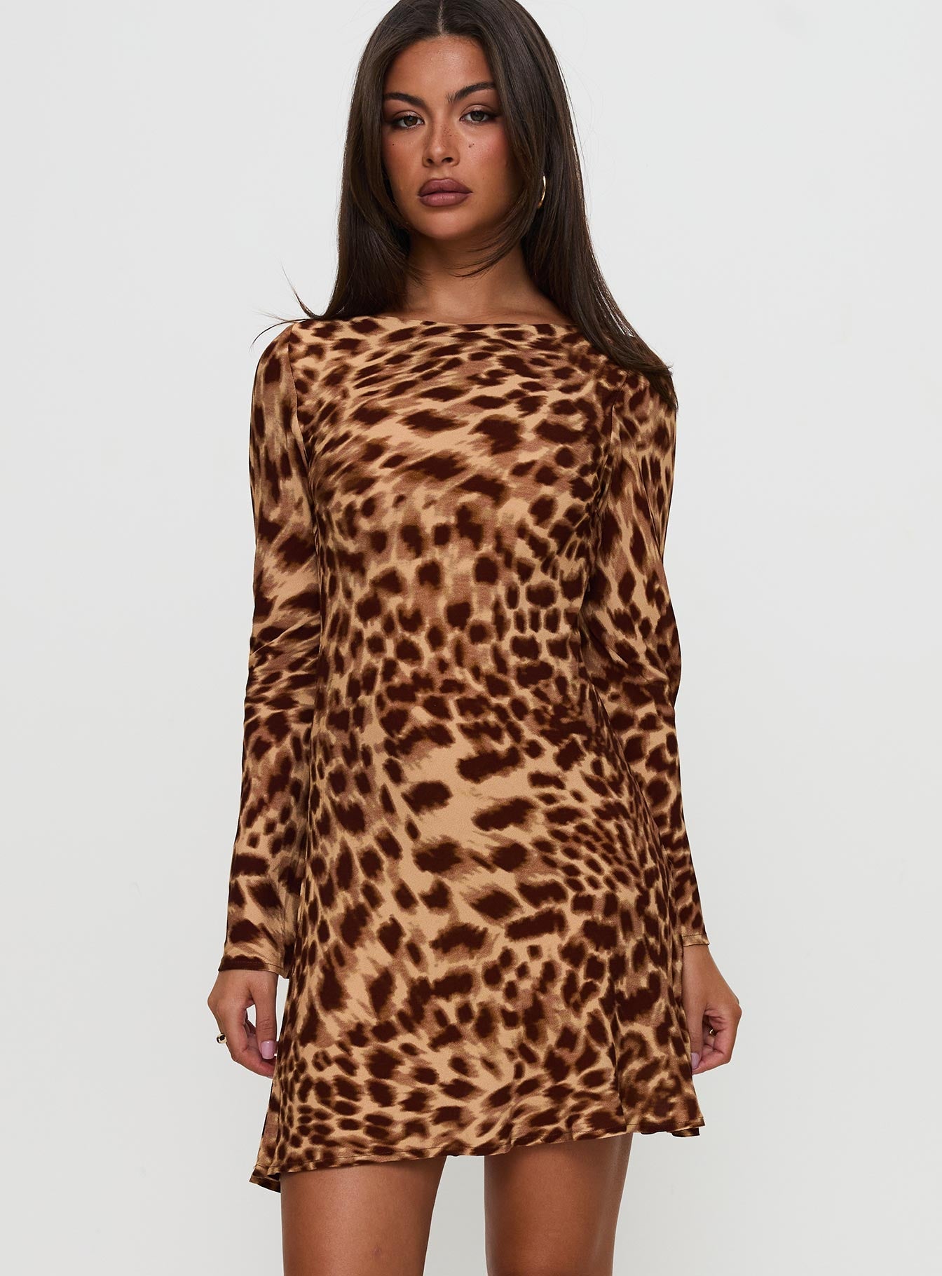 Halo Bias Long Sleeve Mini Dress Leopard