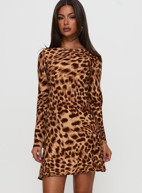 Halo Bias Long Sleeve Mini Dress Leopard
