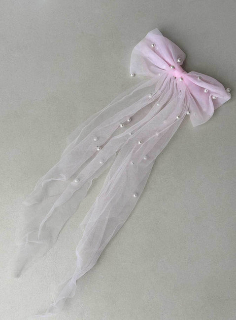 Hair bow Mesh material Silver-toned hardware  Snap clip fastening  Pearl detail