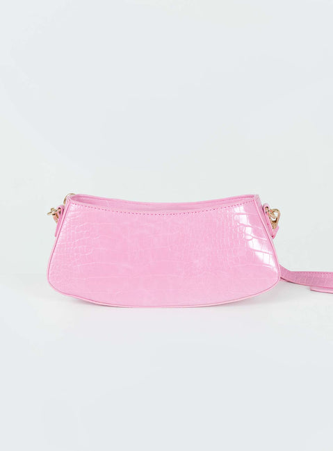 Shoulder bag Faux croc leather material  Zip fastening  Adjustable & removable crossbody strap  Fixed shoulder strap Gold-toned hardware Flat base 