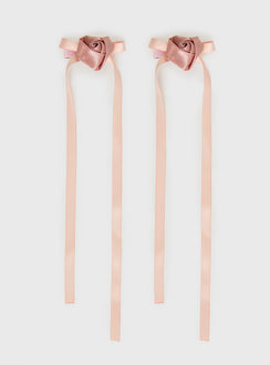 Rosette Bow Hair Clips Pink