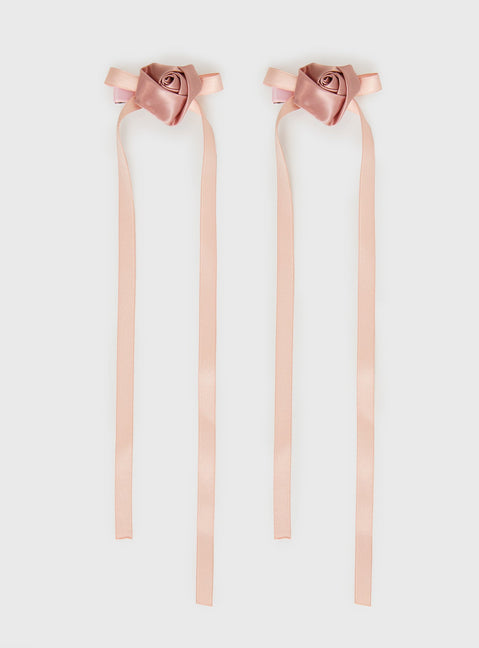 Rosette Bow Hair Clips Pink