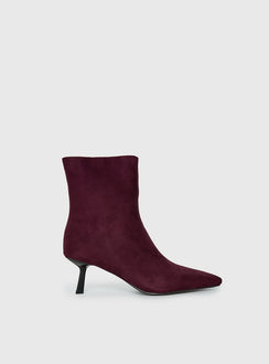 Serene Faux Suede Pointed Toe Ankle Boots Burgundy