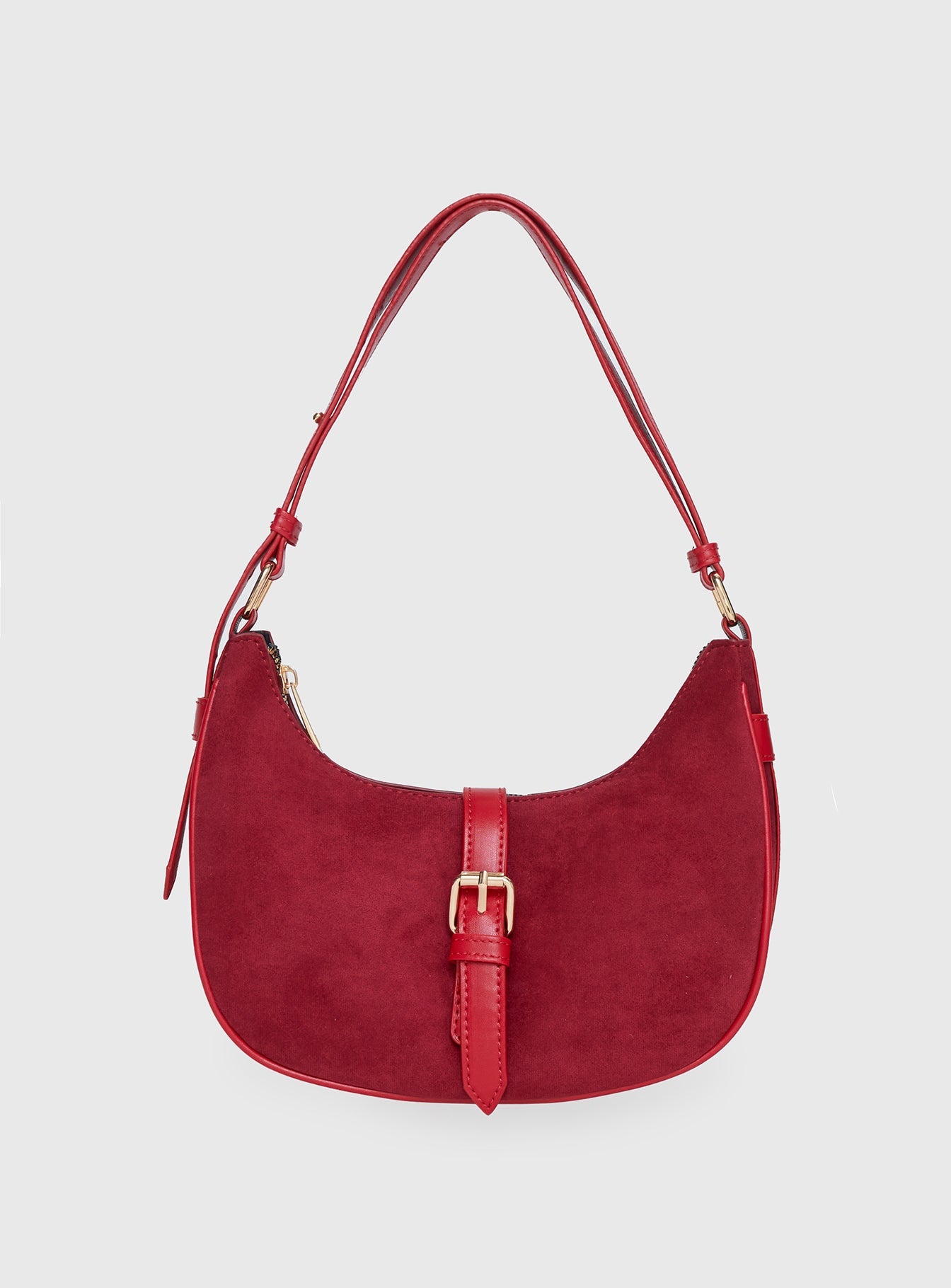 Jaxton Buckle Faux Suede Shoulder Bag Red