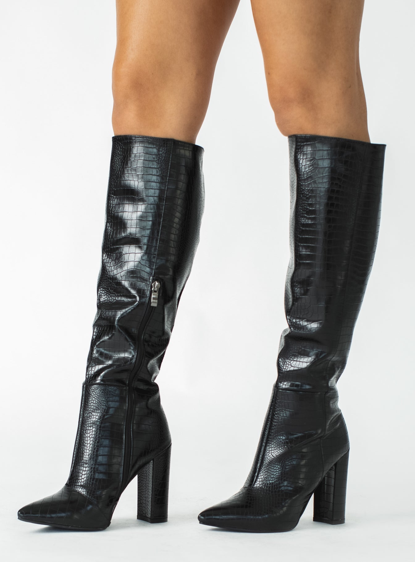 Billini Milla Croc Knee High Boots Black