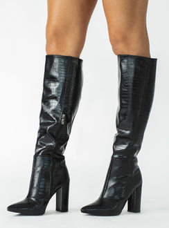 Billini Milla Croc Knee High Boots Black