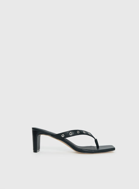 Party Hour Stud Detail Thong Heels Black