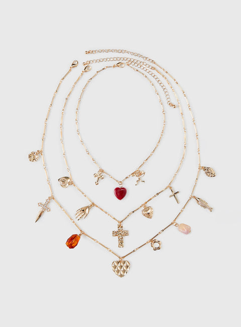 Kiss And Tell Layered Charm Necklace Gold