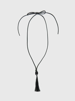 Fight The Feeling Long Tassel Necklace Black