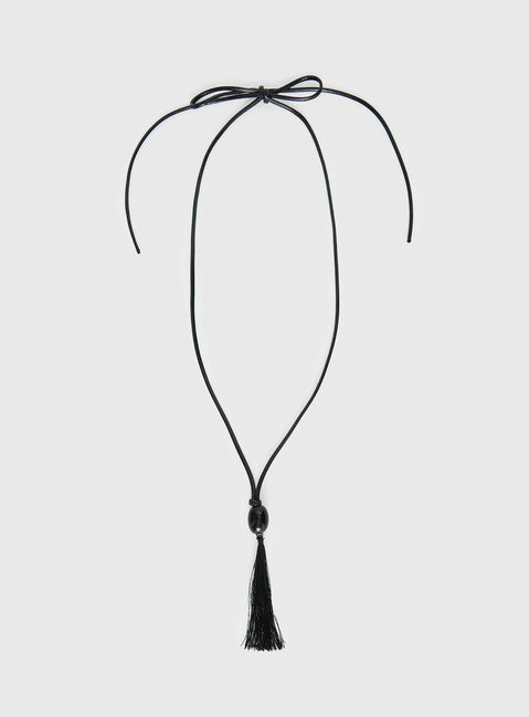 Fight The Feeling Long Tassel Necklace Black