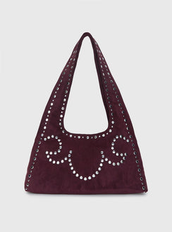 Lemoni Faux Suede Stud Bag Burgundy