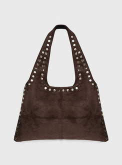 Tell The Truth Studded Faux Suede Bag Chocolate