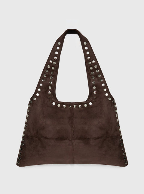 Tell The Truth Studded Faux Suede Bag Chocolate